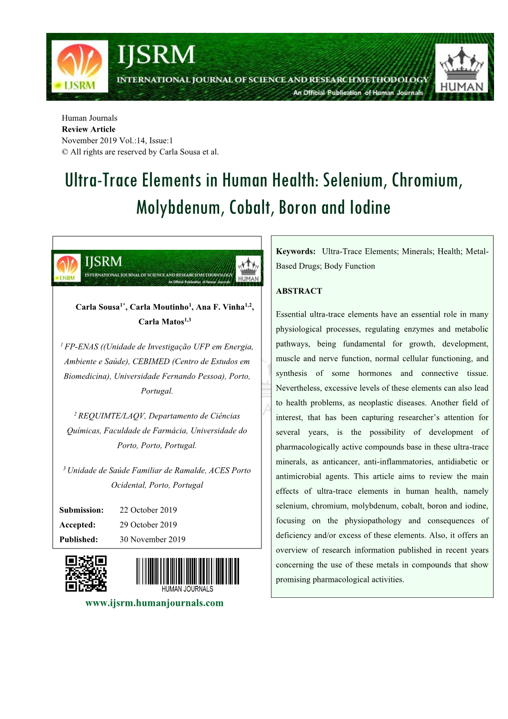 Selenium, Chromium, Molybdenum, Cobalt, Boron and Iodine