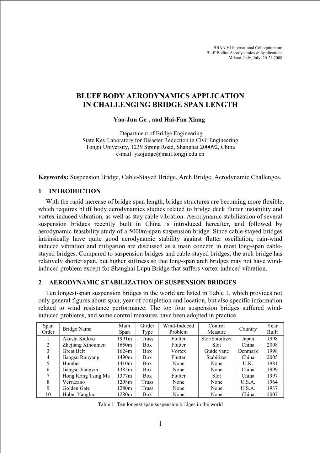 Bluff Body Aerodynamics Application in Challenging Bridge Span Length