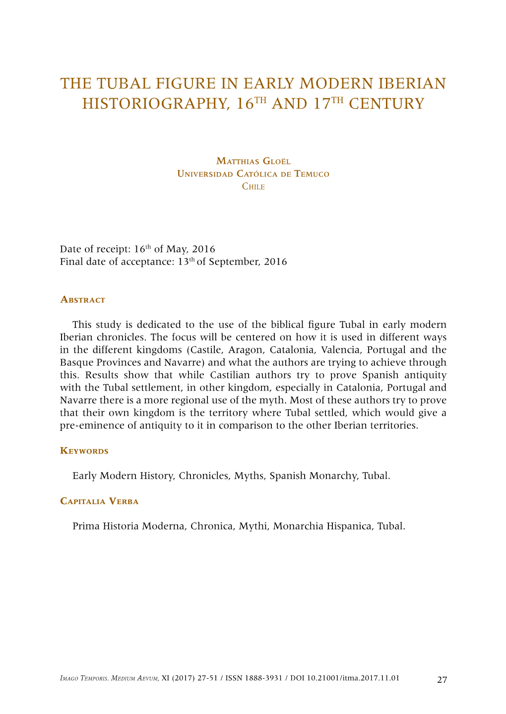 The Tubal Figure in Early Modern Iberian Historiography, 16Th and 17Th Century