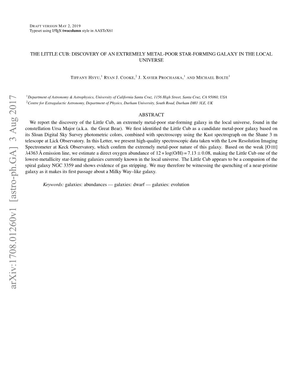 Arxiv:1708.01260V1 [Astro-Ph.GA] 3 Aug 2017 2 HSYUETAL