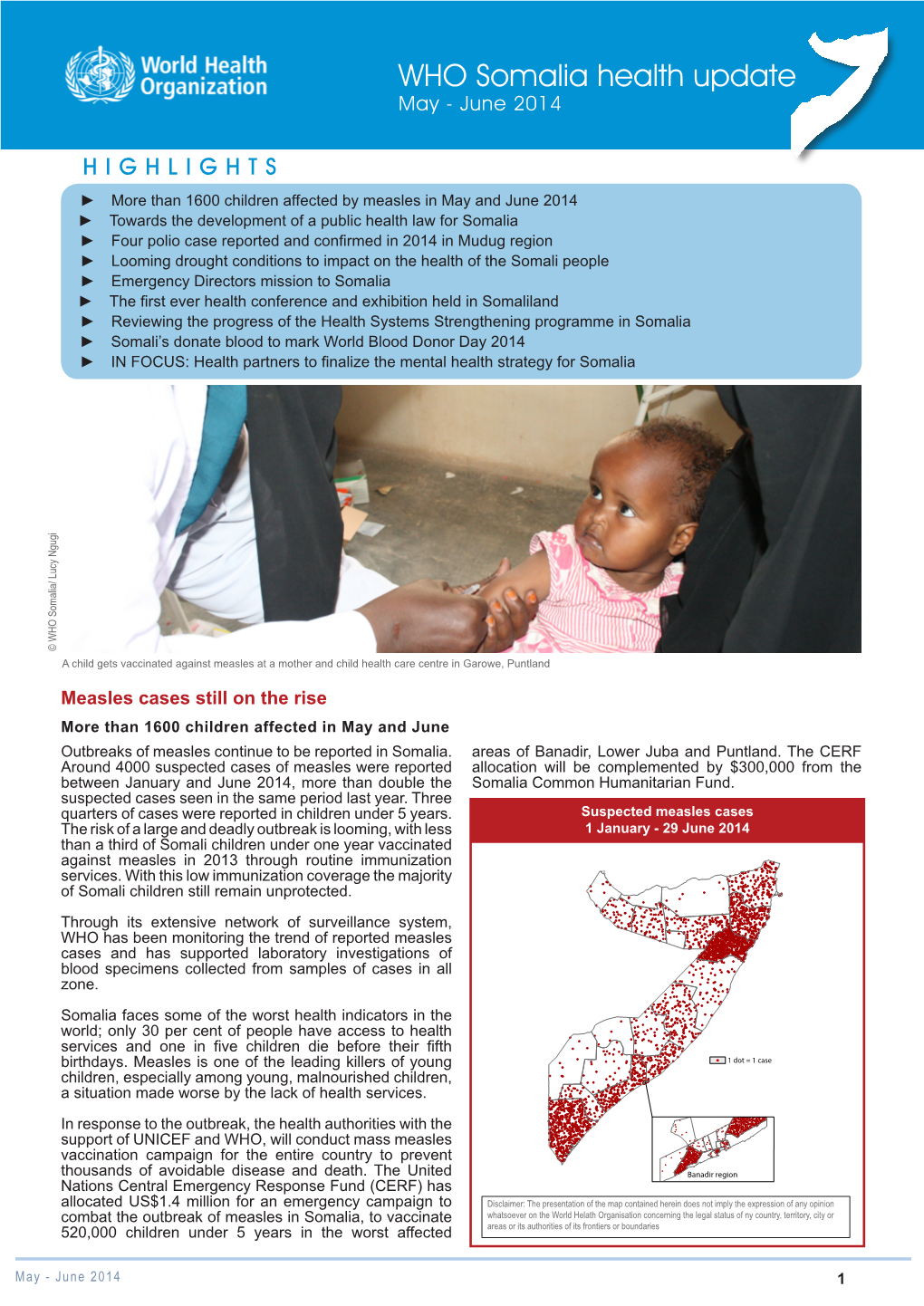 WHO Somalia Health Update May - June 2014