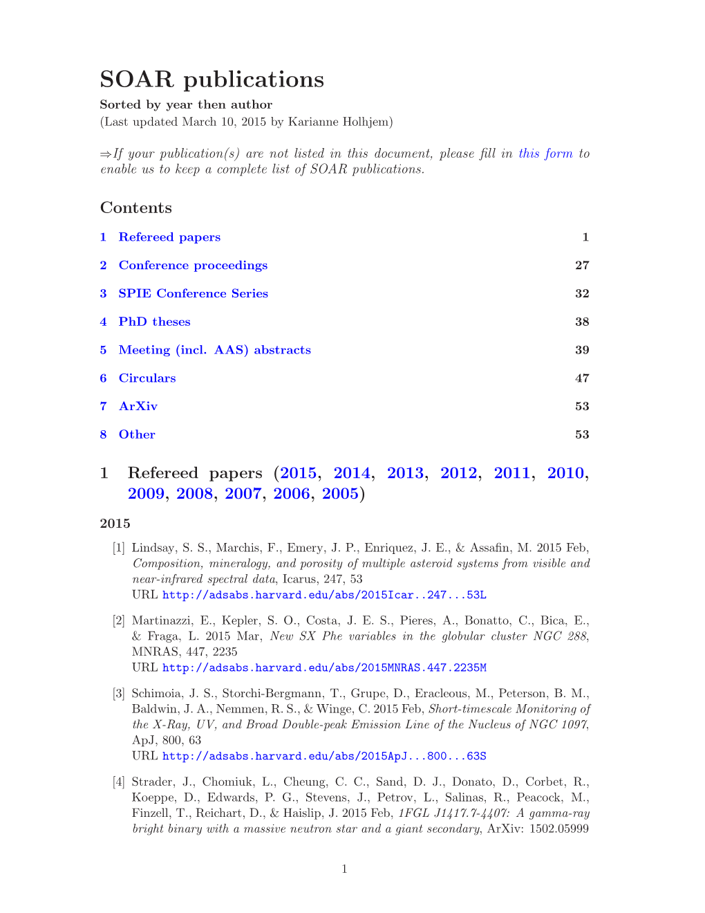 SOAR Publications Sorted by Year Then Author (Last Updated March 10, 2015 by Karianne Holhjem)