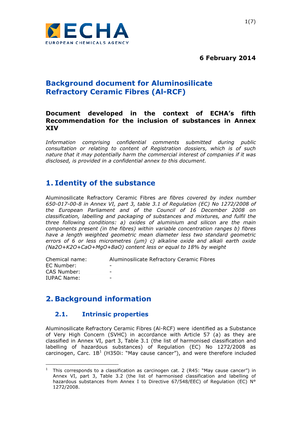 Background Document for Aluminosilicate Refractory Ceramic