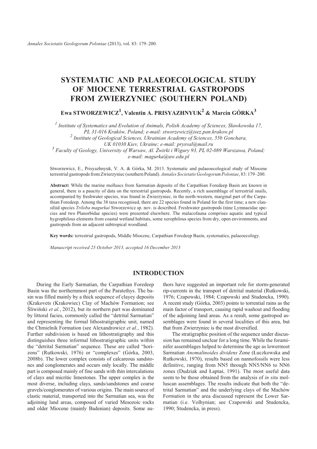 Sys Tem Atic and Palaeo Eco Logi Cal Study of Mio Cene
