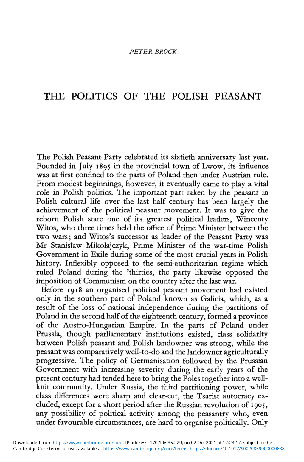 The Politics of the Polish Peasant