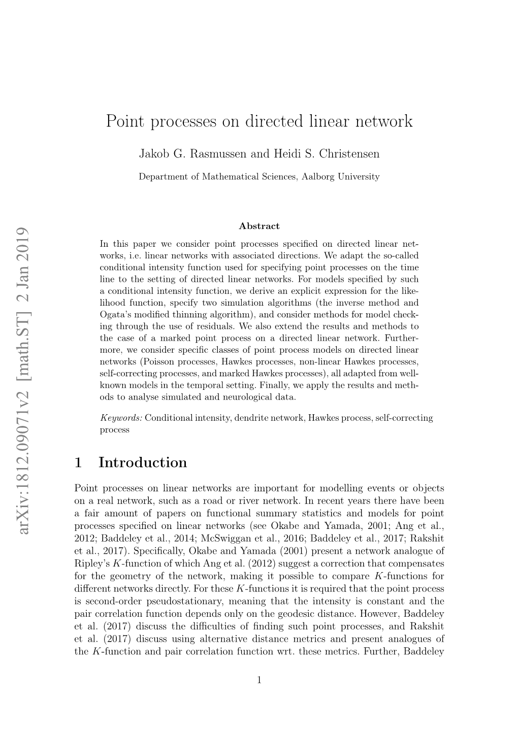 Point Processes on Directed Linear Network Arxiv:1812.09071V2 [Math