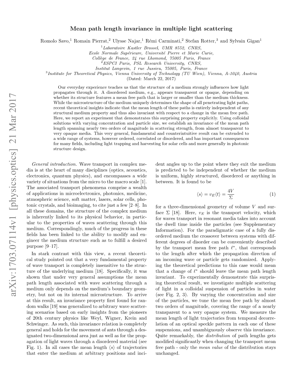 Mean Path Length Invariance in Multiple Light Scattering