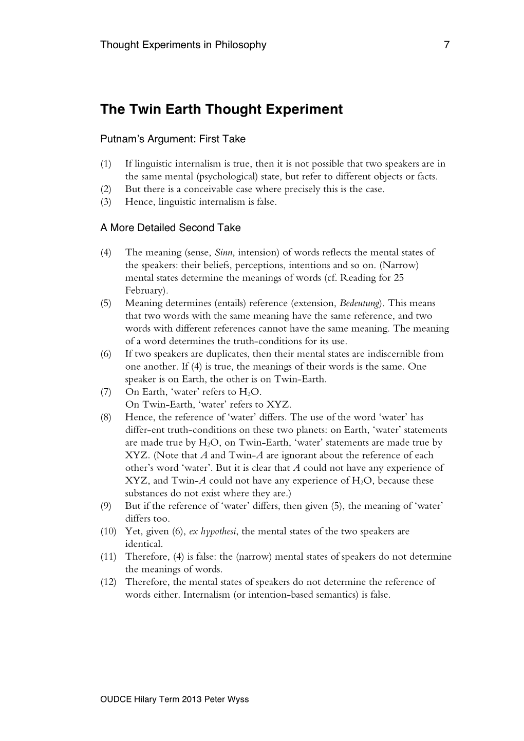 The Twin Earth Thought Experiment