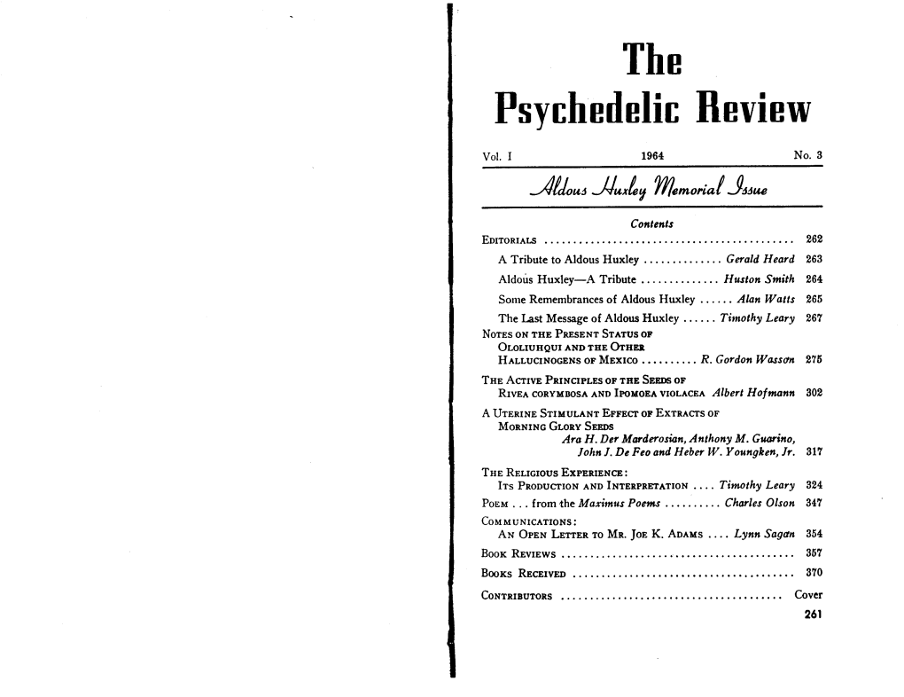 Psychedelic Review, Vol I, No. 3, 1964 -- Aldous Huxley Memorial Issue