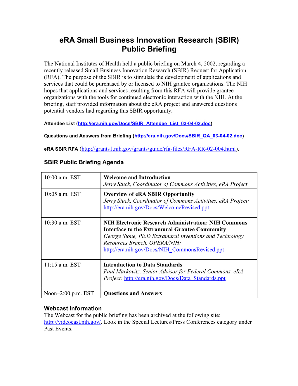 Era SBIR Public Briefing