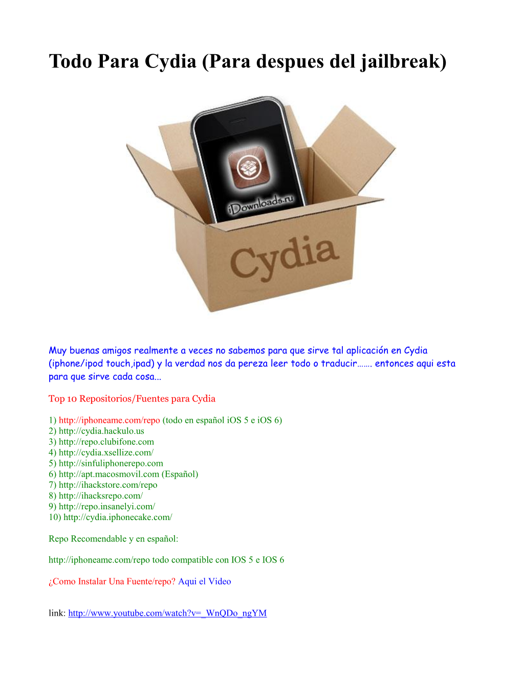 Todo Para Cydia (Para Despues Del Jailbreak)