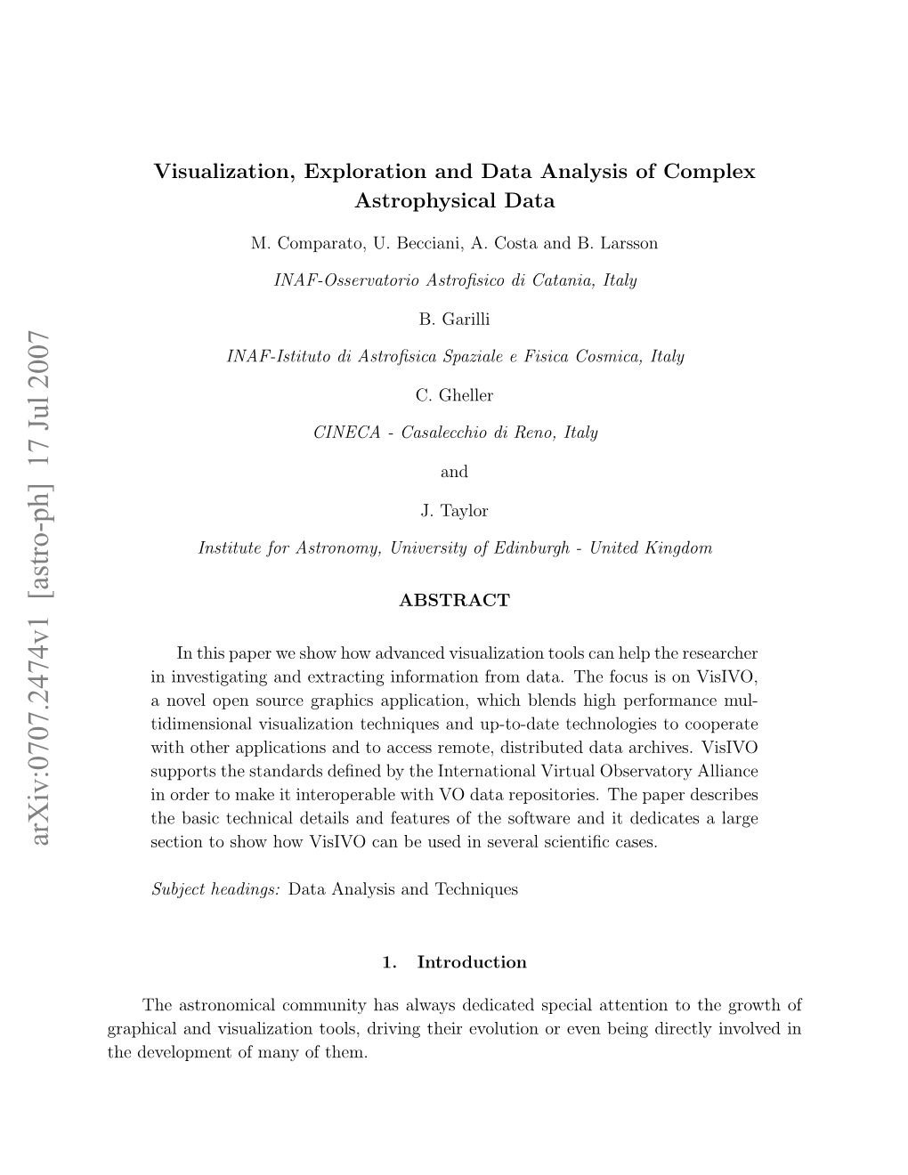 Visualization, Exploration and Data Analysis of Complex Astrophysical Data