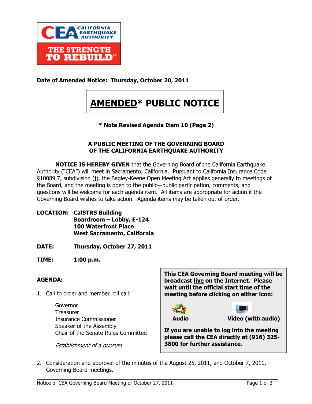 Notice and Agenda, Including Meeting Memoranda