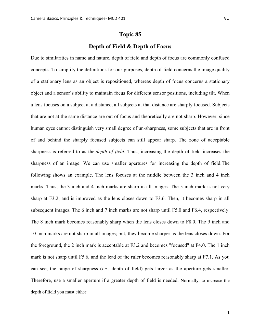 Topic 85 Depth of Field & Depth of Focus