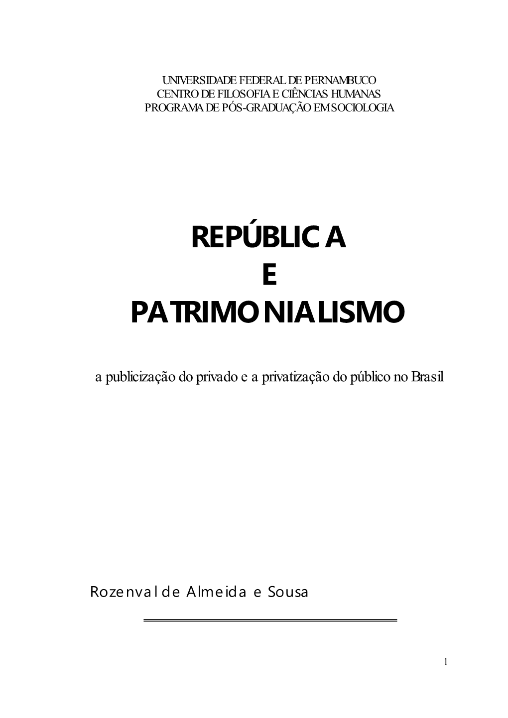 República E Patrimonialismo