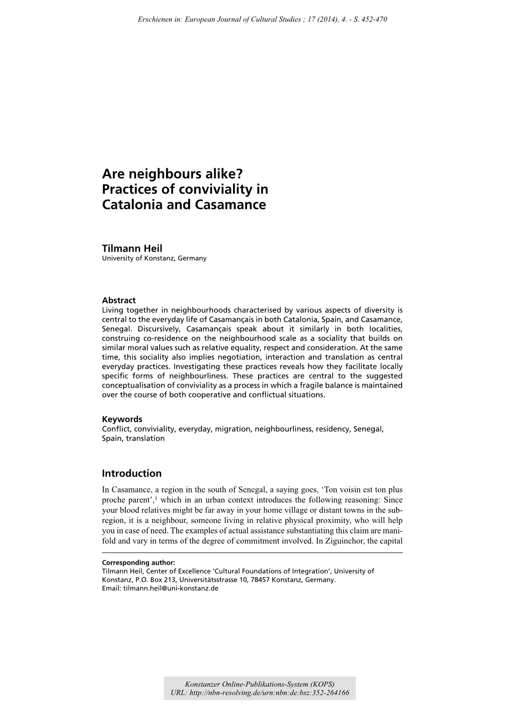 Are Neighbours Alike? : Practices of Conviviality in Catalonia And