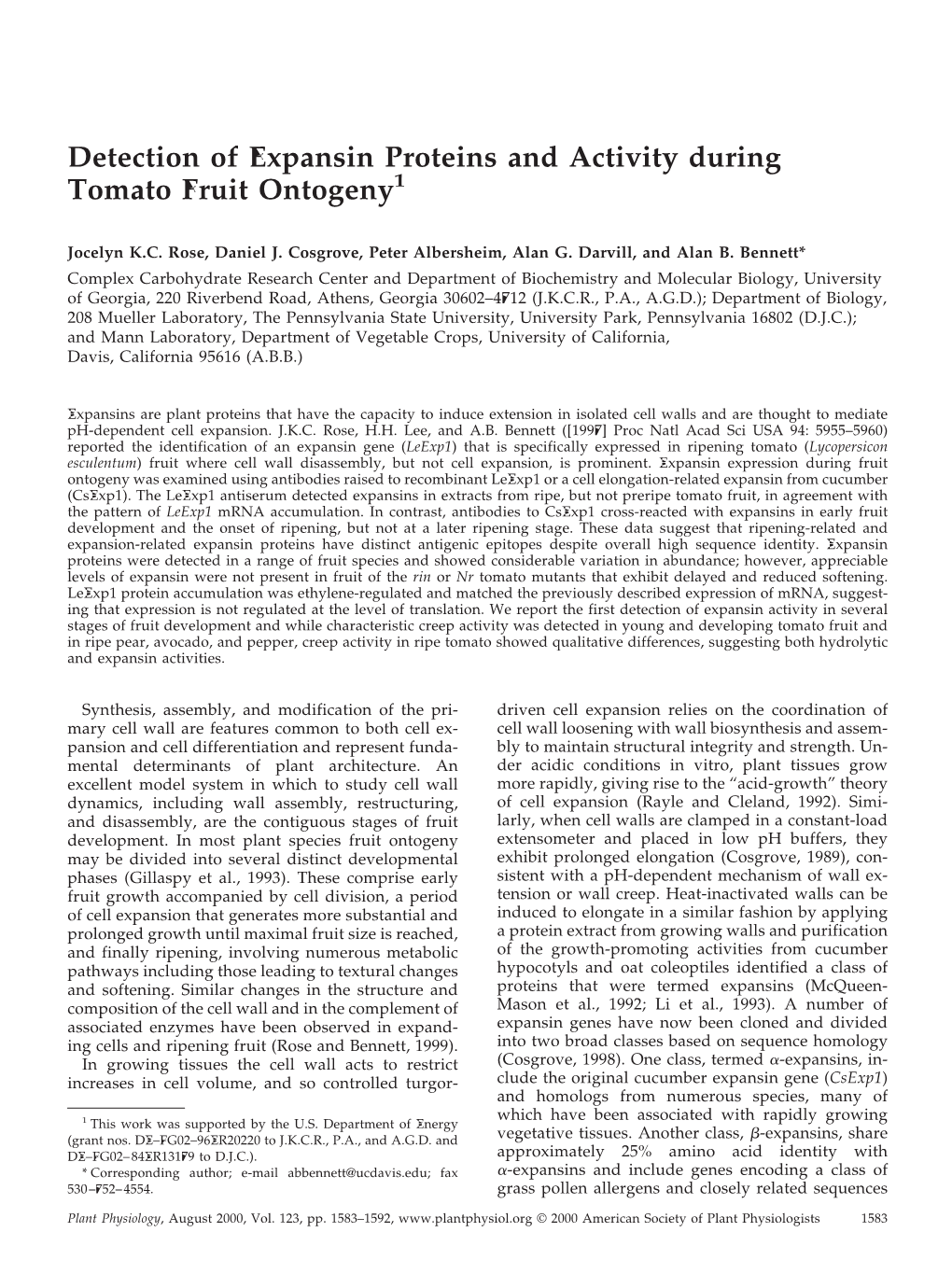 Detection of Expansin Proteins and Activity During Tomato Fruit Ontogeny1