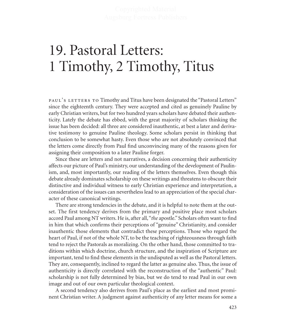 19. Pastoral Letters: 1 Timothy, 2 Timothy, Titus