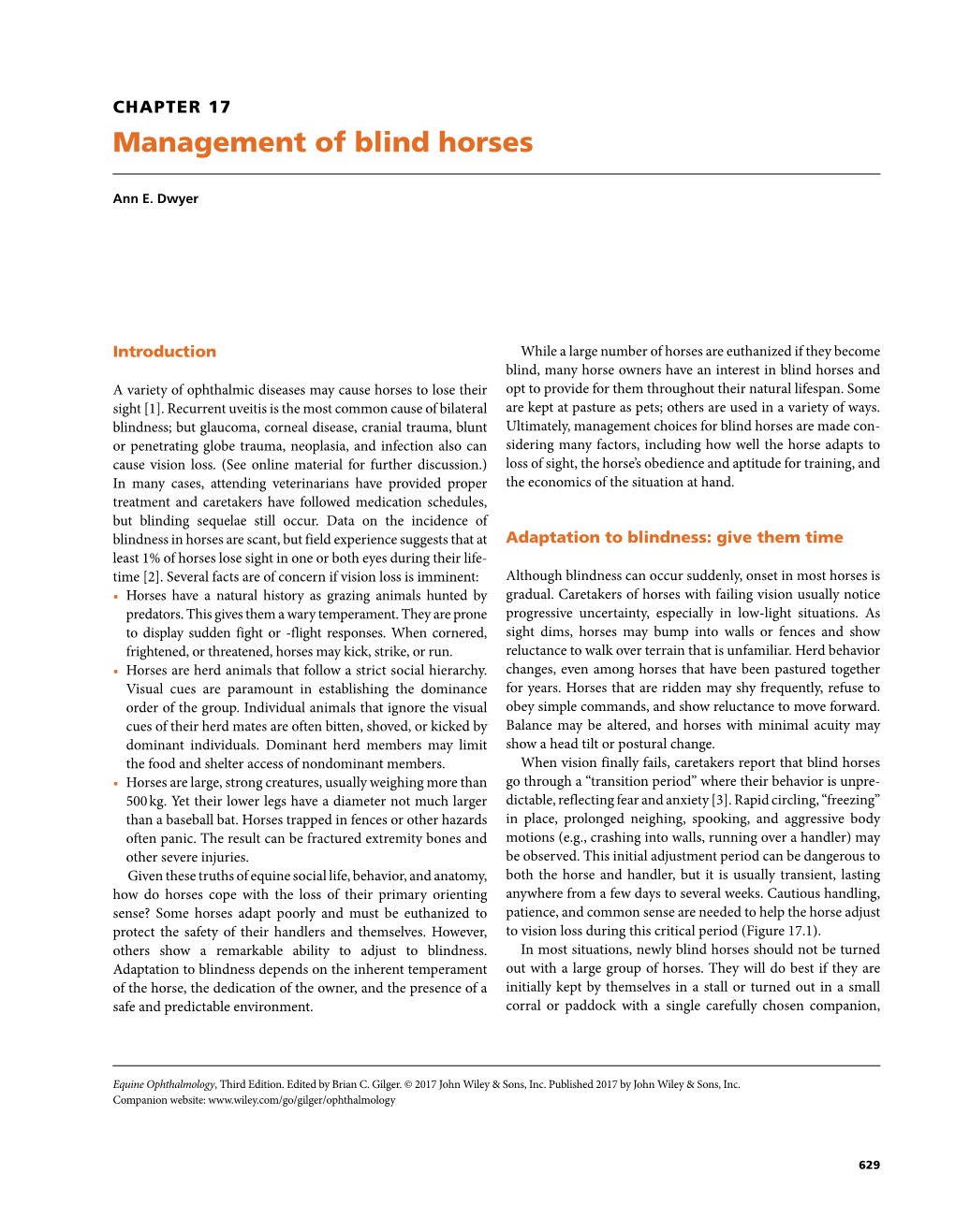 Management of Blind Horses