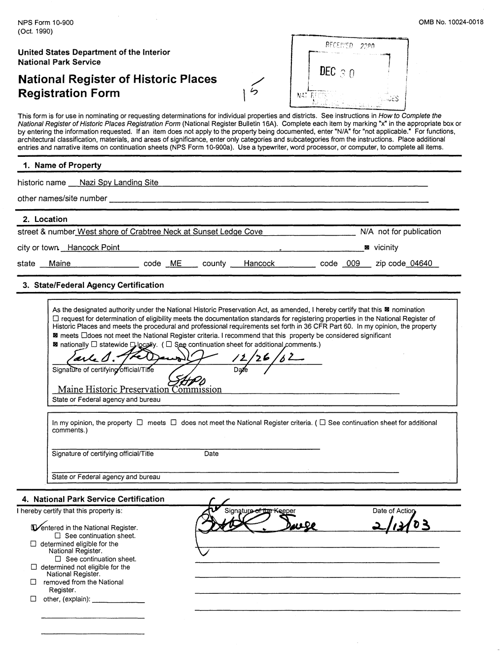 National Register of Historic Places Registration Form DEC