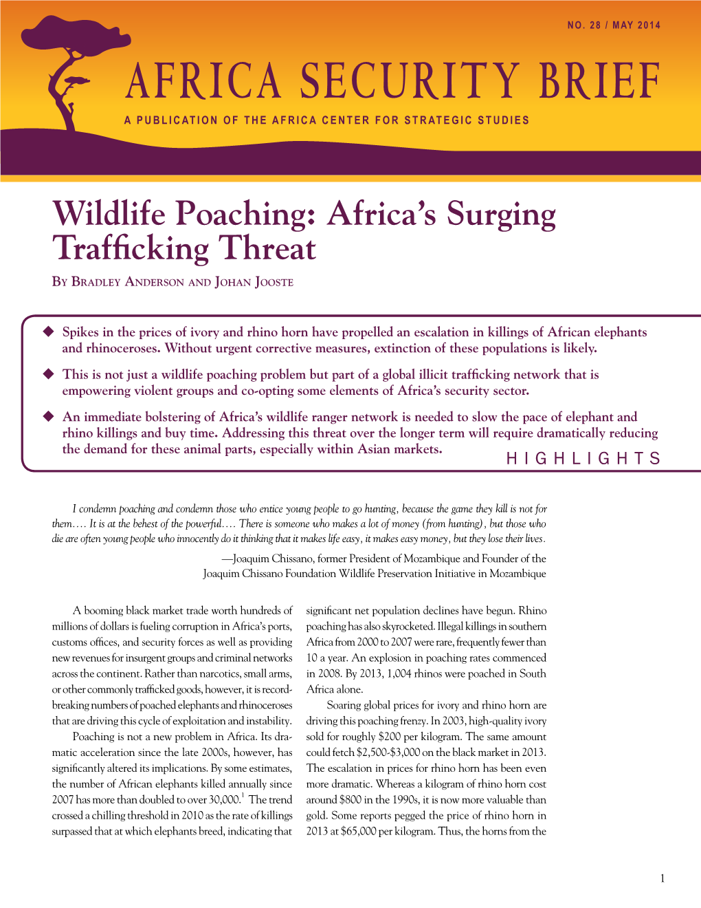 Africa Security Brief a Publication of the Africa Center for Strategic Studies