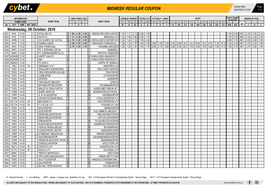 Midweek Regular Coupon 08/10/2019 10:20 1 / 5