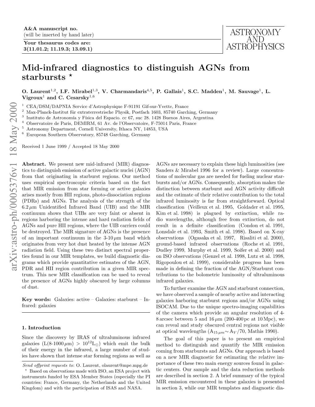 Arxiv:Astro-Ph/0005376V1 18 May 2000 Igo)Adwt H Atcpto Fia N NASA