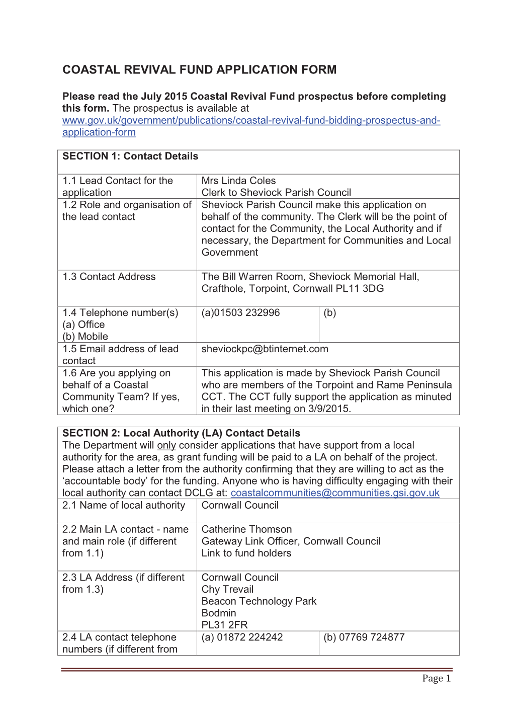 Coastal Revival Fund Application Form