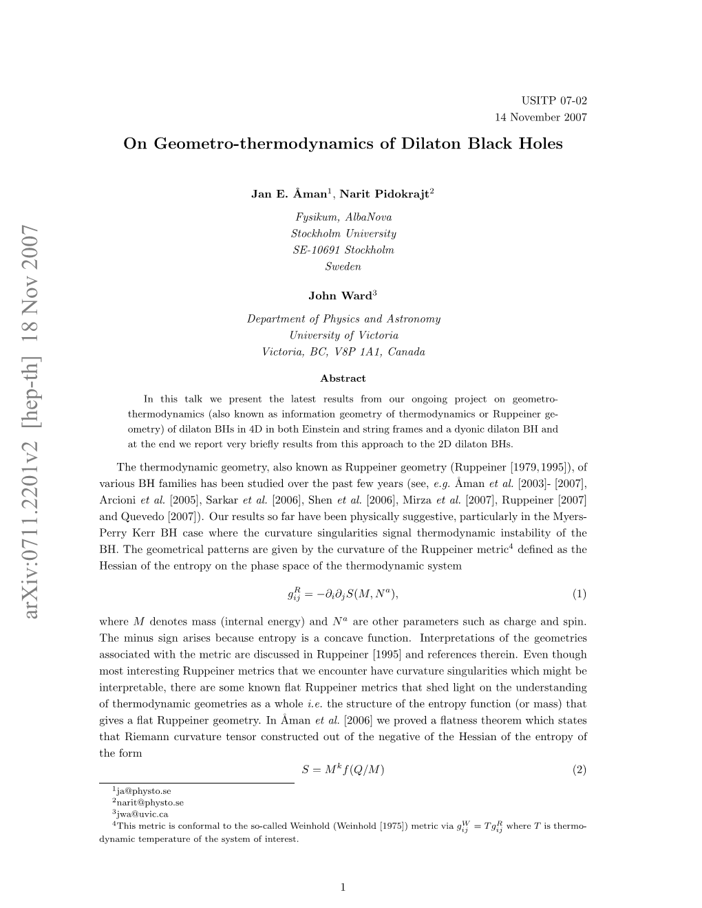 On Geometro-Thermodynamics of Dilaton Black Holes