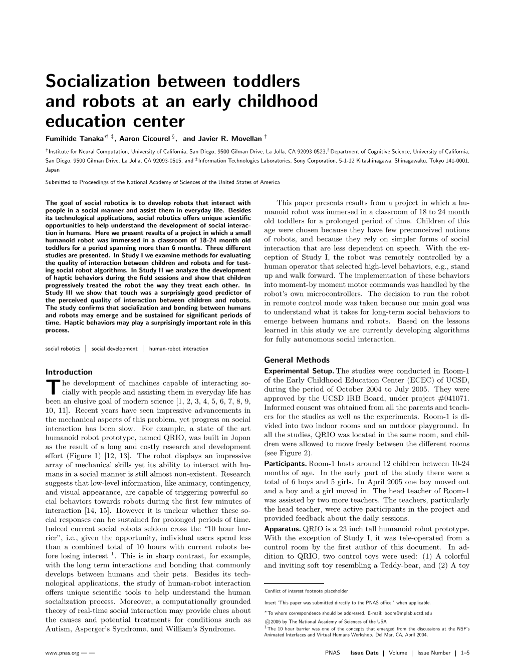 Socialization Between Toddlers and Robots at an Early Childhood Education Center