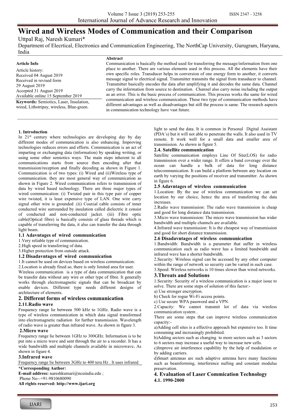 Wired and Wireless Modes of Communication and Their Comparison