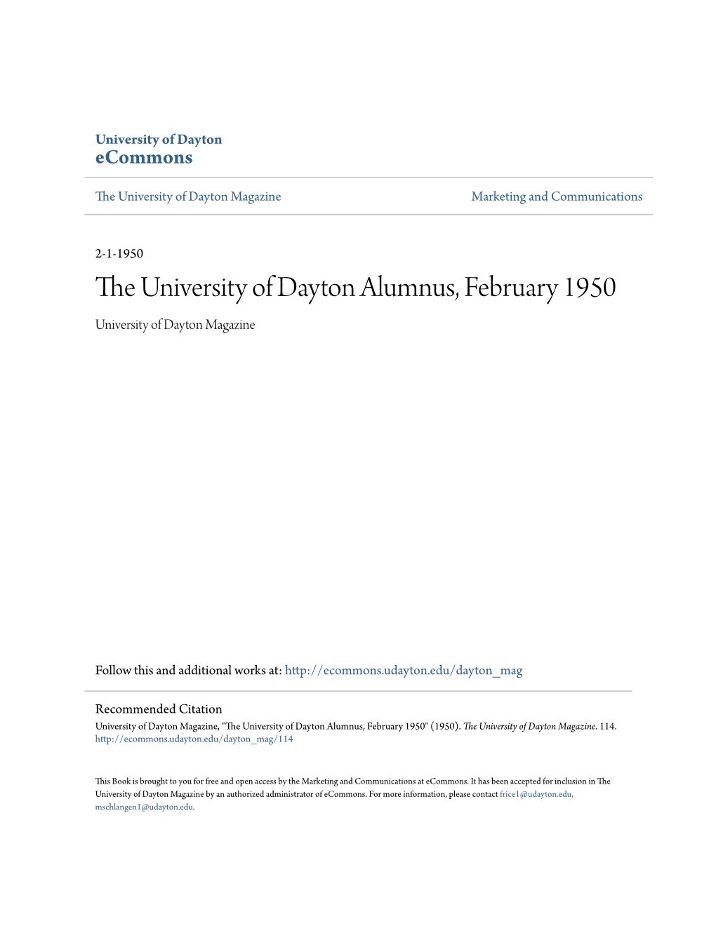 The University of Dayton Alumnus, February 1950