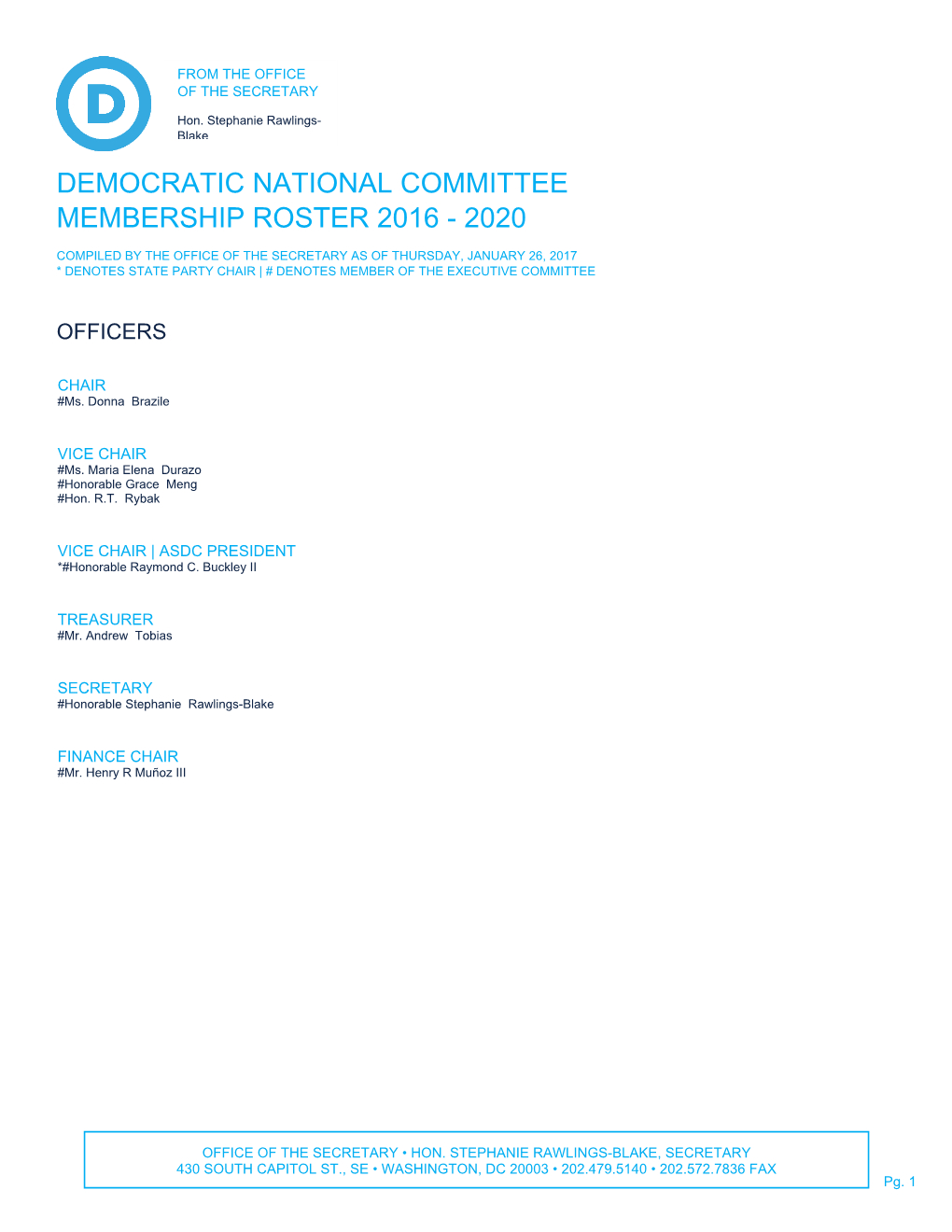 Democratic National Committee Membership Roster 2016 - 2020