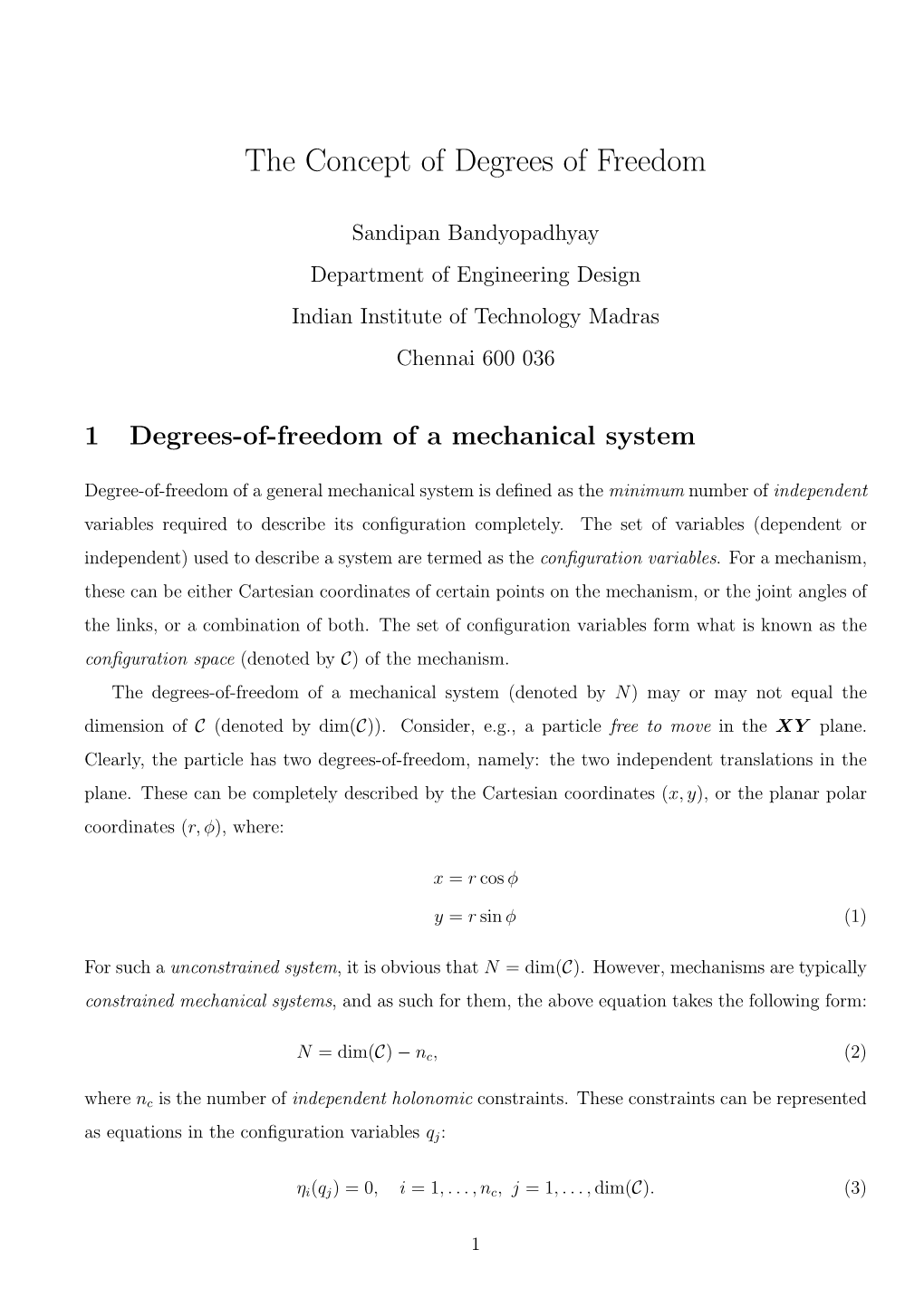 1 Degrees-Of-Freedom of a Mechanical System