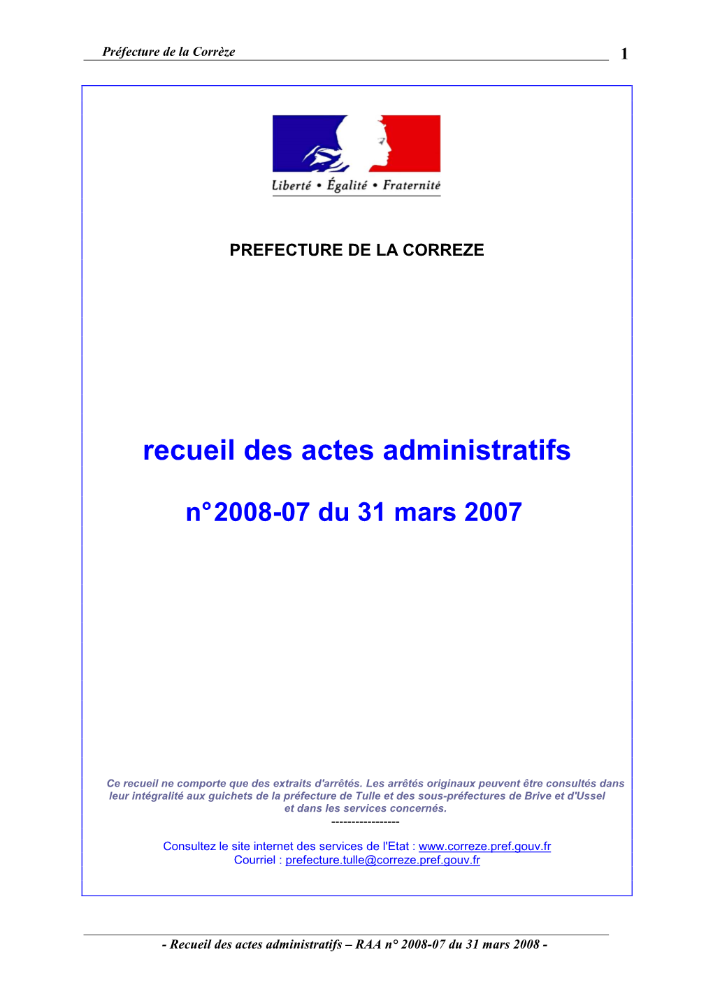 Recueil N° 2008-07 Du 31 Mars 2008