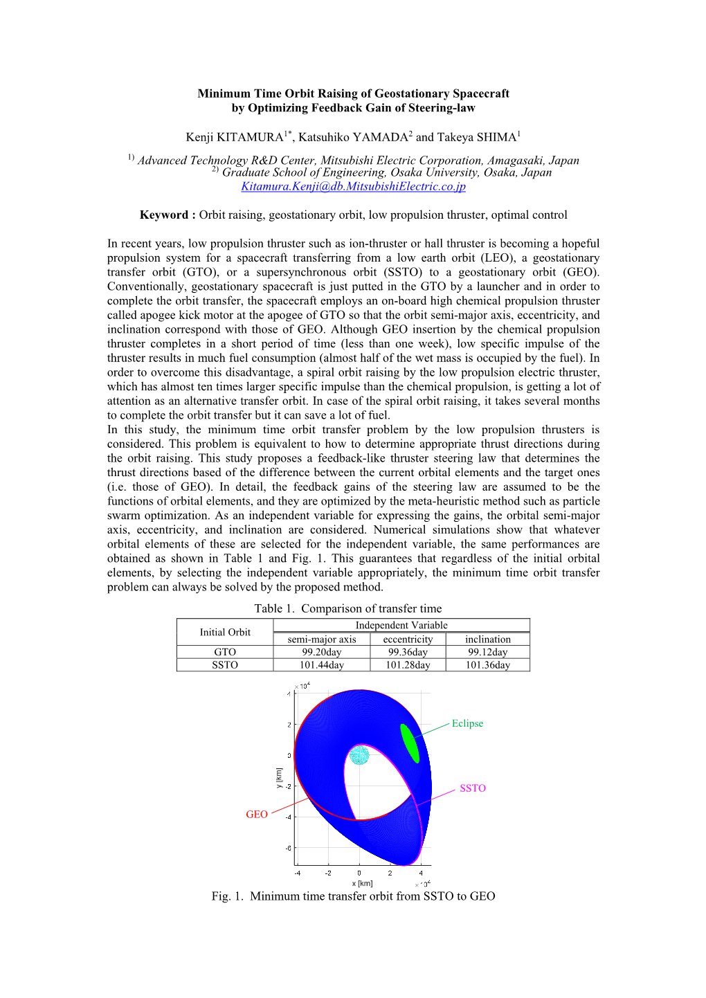 Minimum Time Orbit Raising of Geostationary Spacecraft by Optimizing Feedback Gain of Steering-Law Kenji KITAMURA1*, Katsuhiko