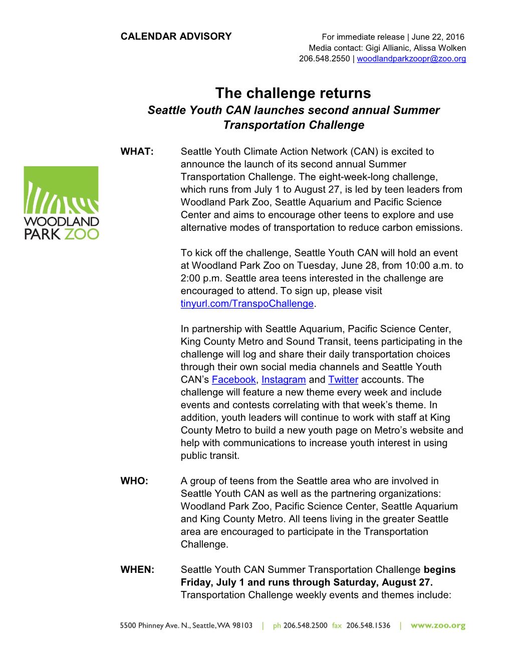 The Challenge Returns Seattle Youth CAN Launches Second Annual Summer Transportation Challenge