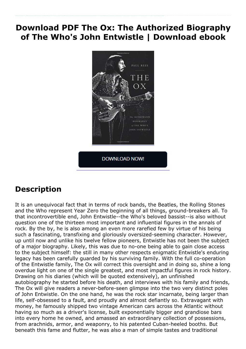 The Authorized Biography of the Who's John Entwistle | Download Ebook