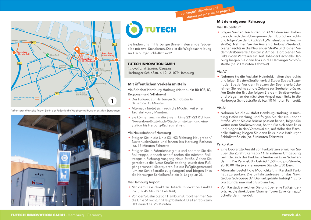 TUTECH INNOVATION GMBH · Hamburg · Germany Tutech.De Mit Öffentlichen Verkehrsmitteln Mit Dem Eigenen Fahrzeug