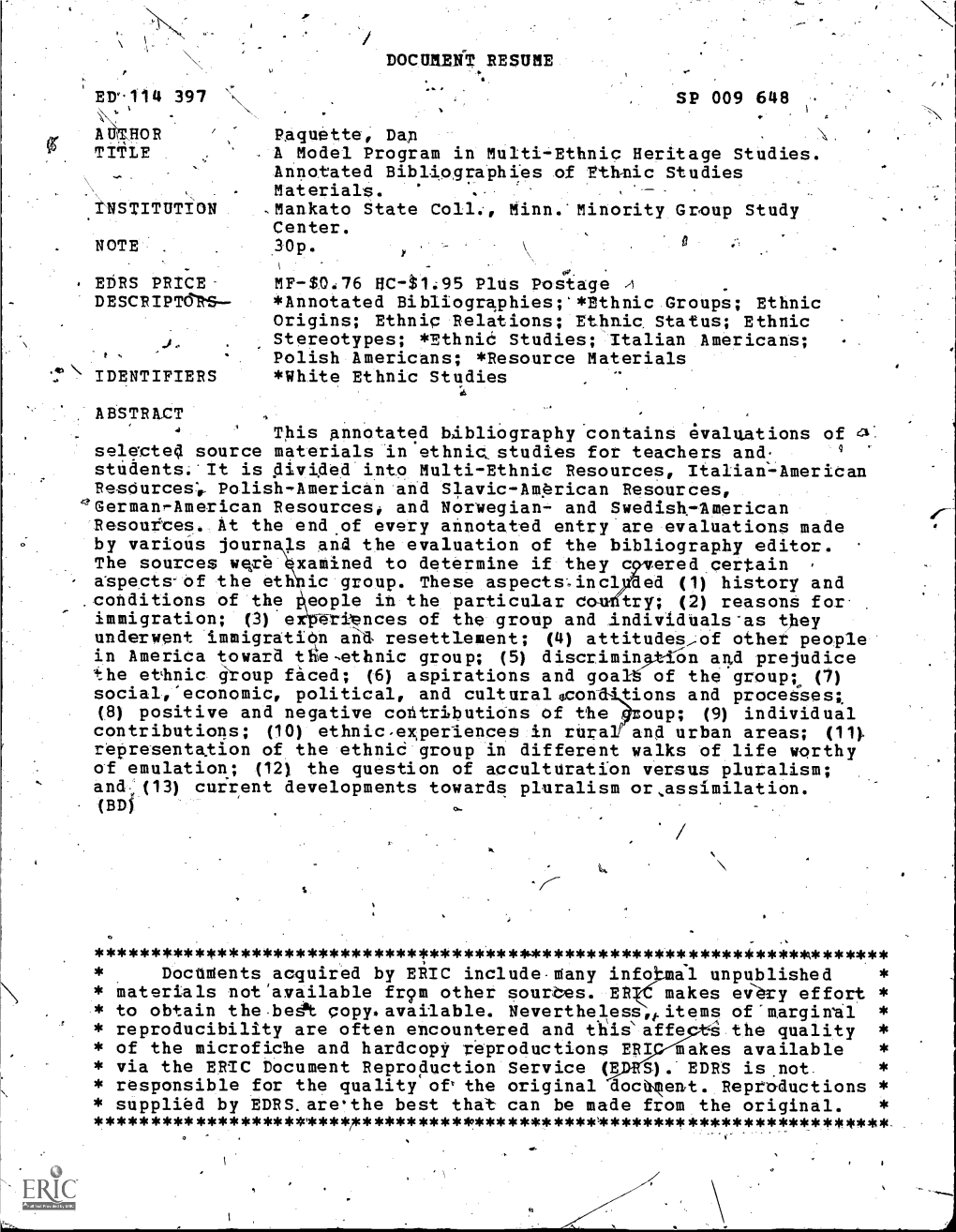 DESCRIPTORS. *Annotated Bibliographiesr*Ethnic Groups