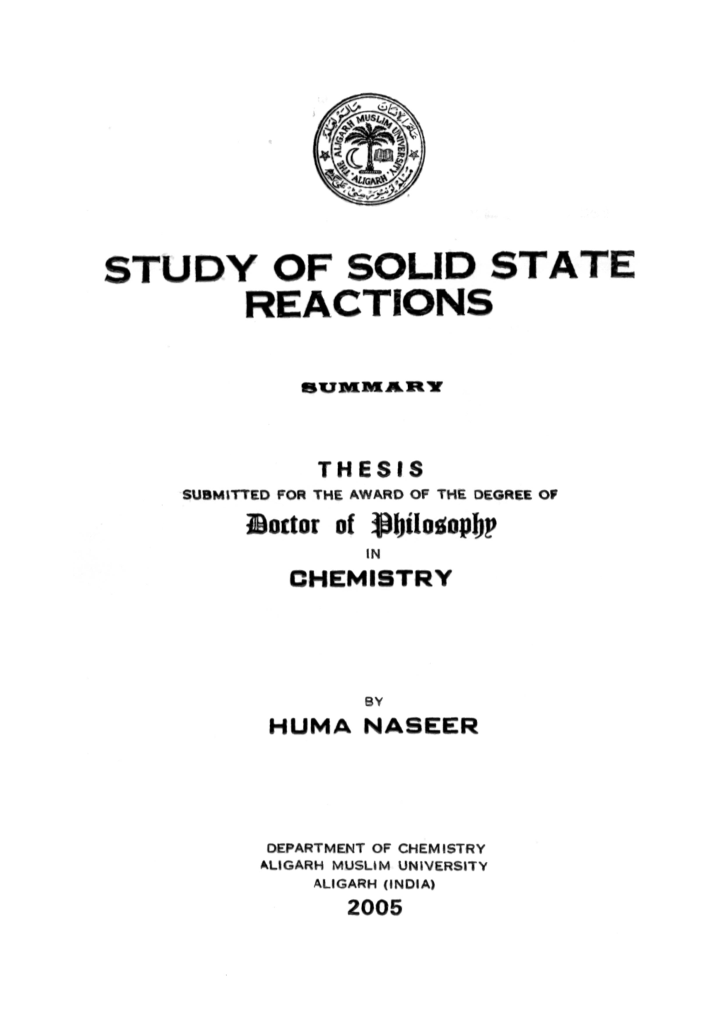 Study of Solid State Reactions
