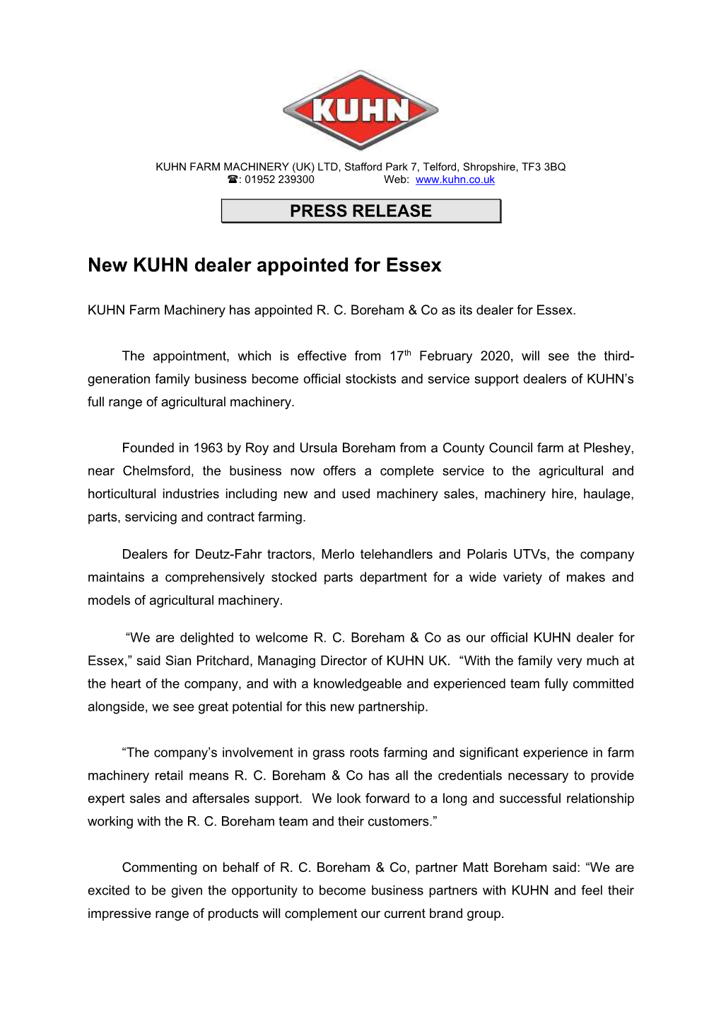 New KUHN Dealer Appointed for Essex