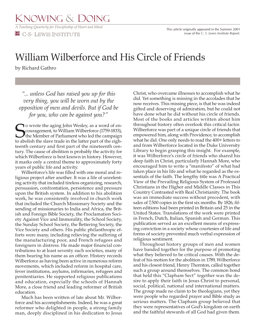 William Wilberforce and His Circle of Friends by Richard Gathro