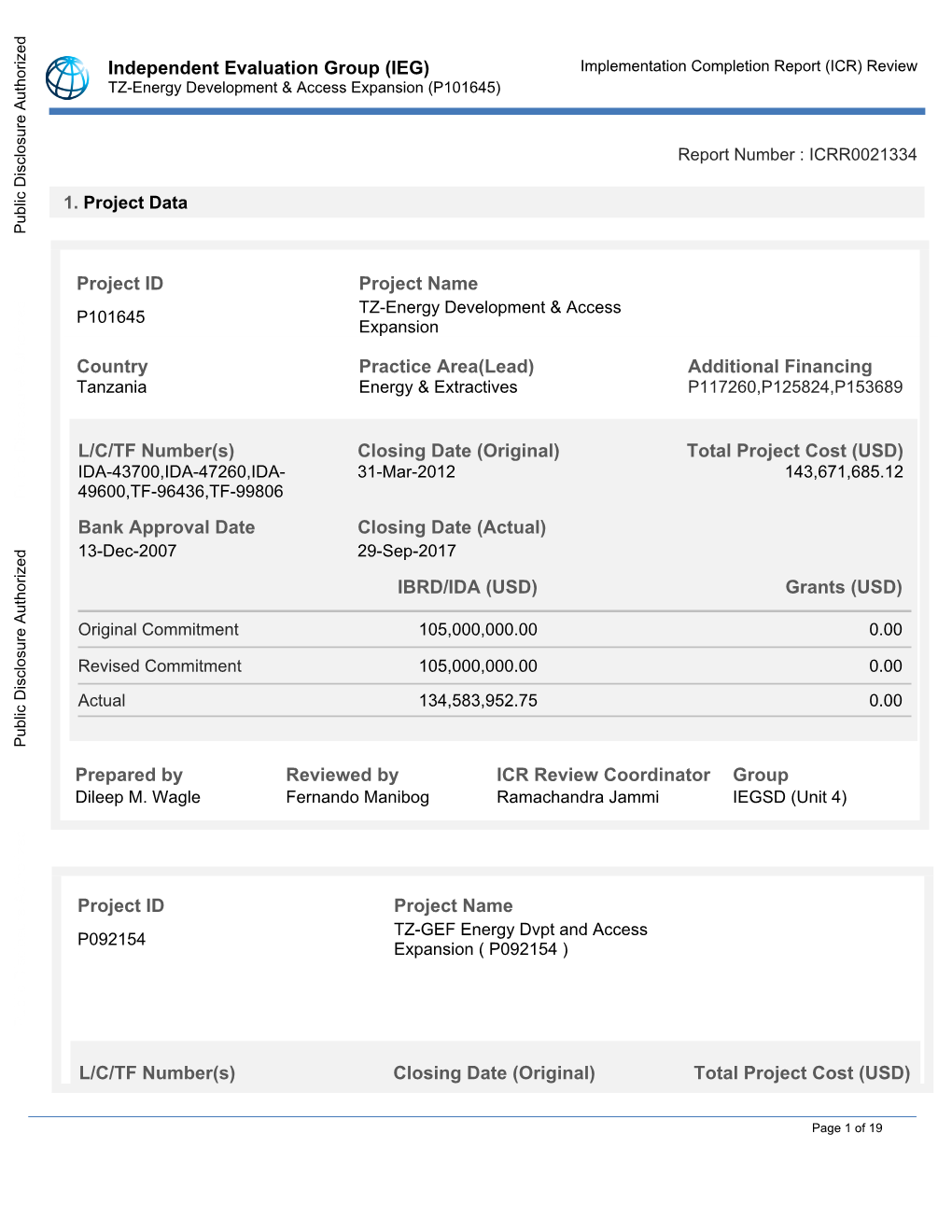 ICR) Review TZ-Energy Development & Access Expansion (P101645