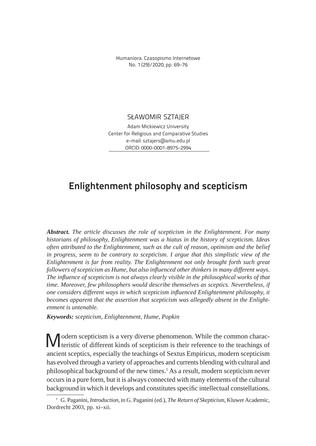 Enlightenment Philosophy and Scepticism