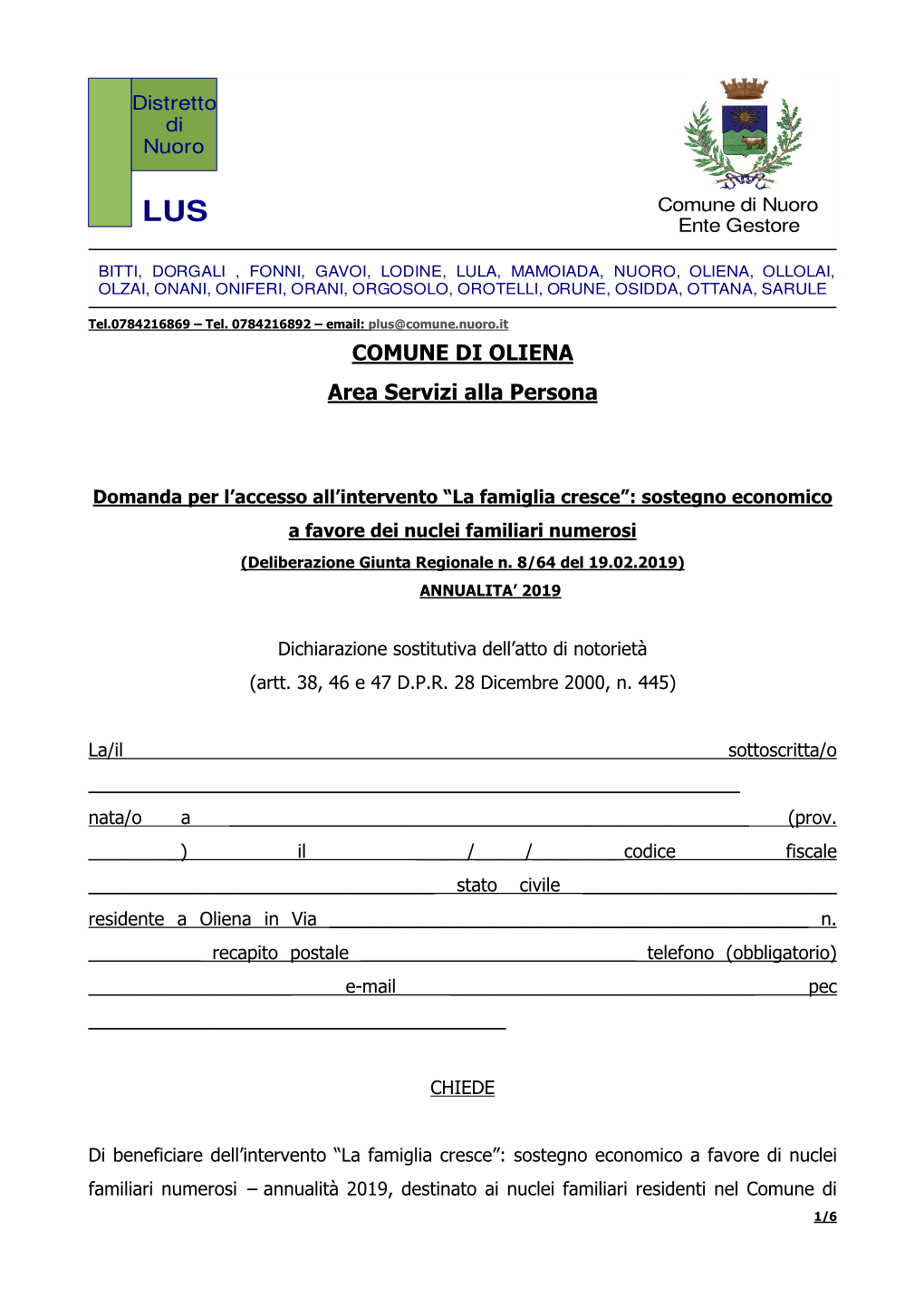 Domanda Per L'intervento La Famiglia Cresce