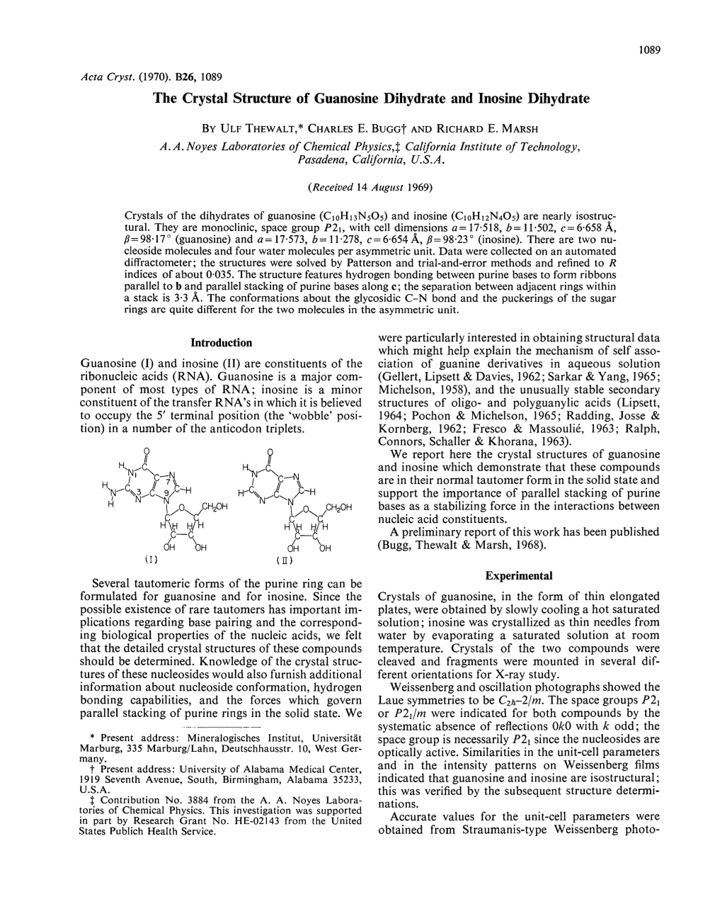 The Crystal Structure of Guanosine Dihydrate and Inosine Dihydrate