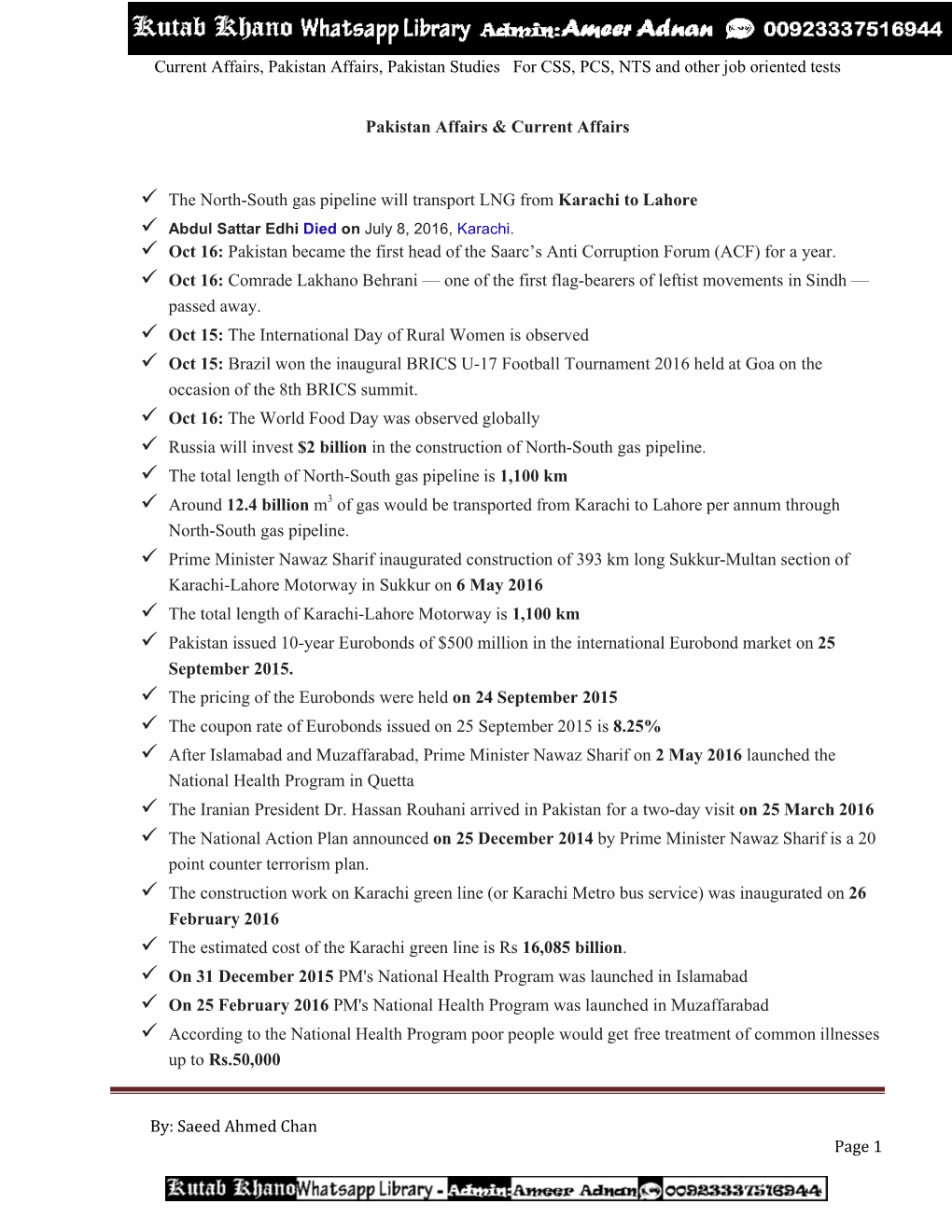 Pakistan Affairs & Current Affairs the North-South Gas