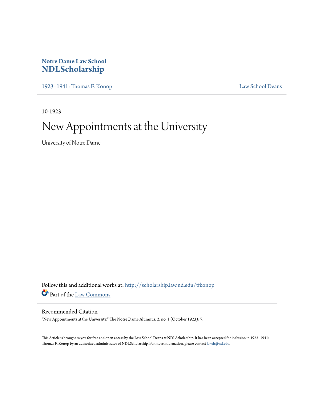 New Appointments at the University University of Notre Dame