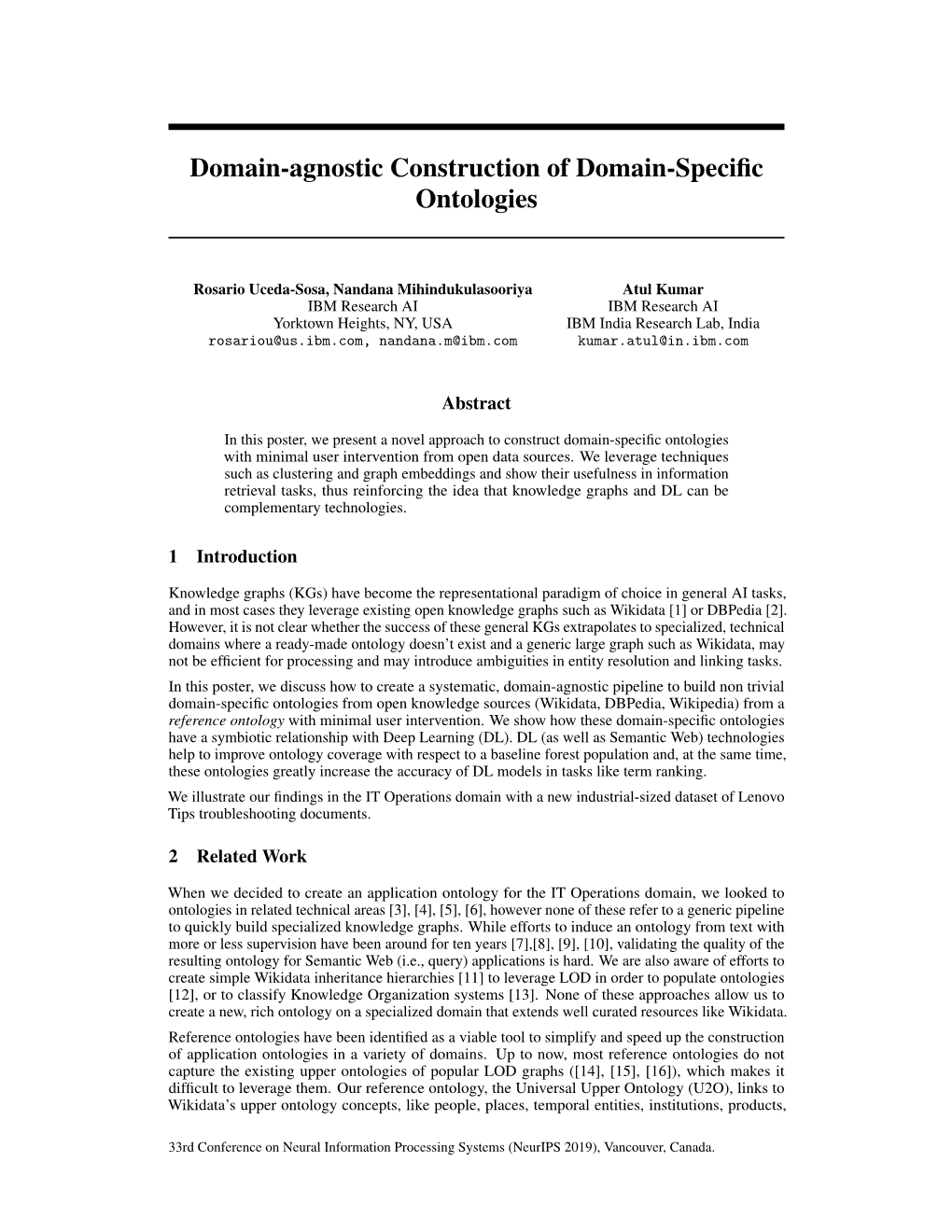 Domain-Agnostic Construction of Domain-Specific Ontologies
